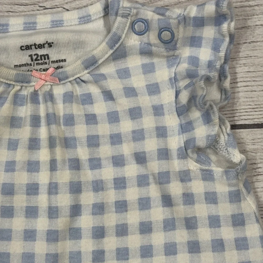 Carter’s Baby Girls Blue and White Gingham Check Romper with Butterfly